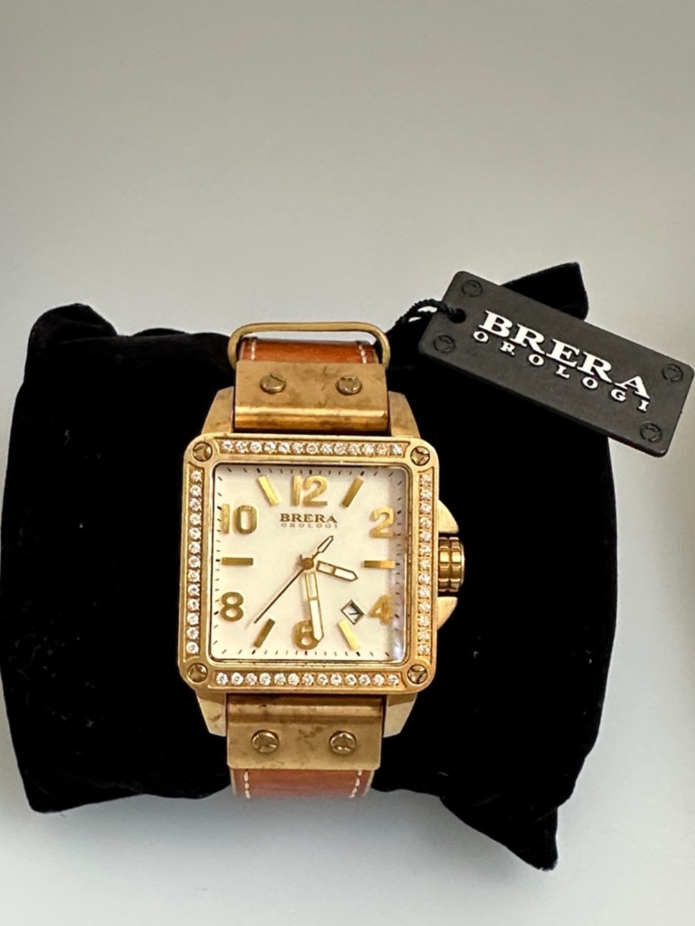 BRERA OROLOGI NEW Gold-Tone Crystal Square Watch